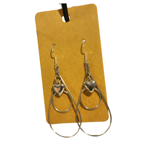 Double Loop Heart Dangle Earrings