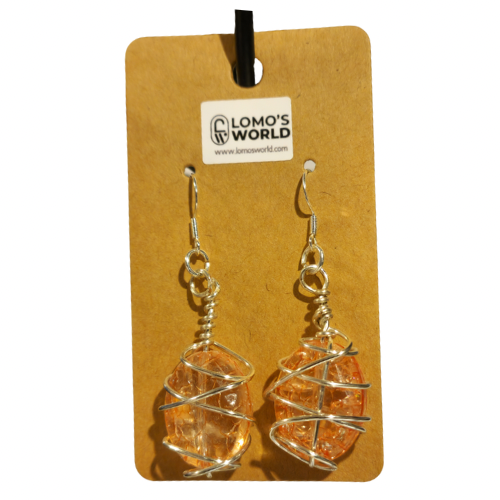 Peach Crystal Wire Wrap Earrings