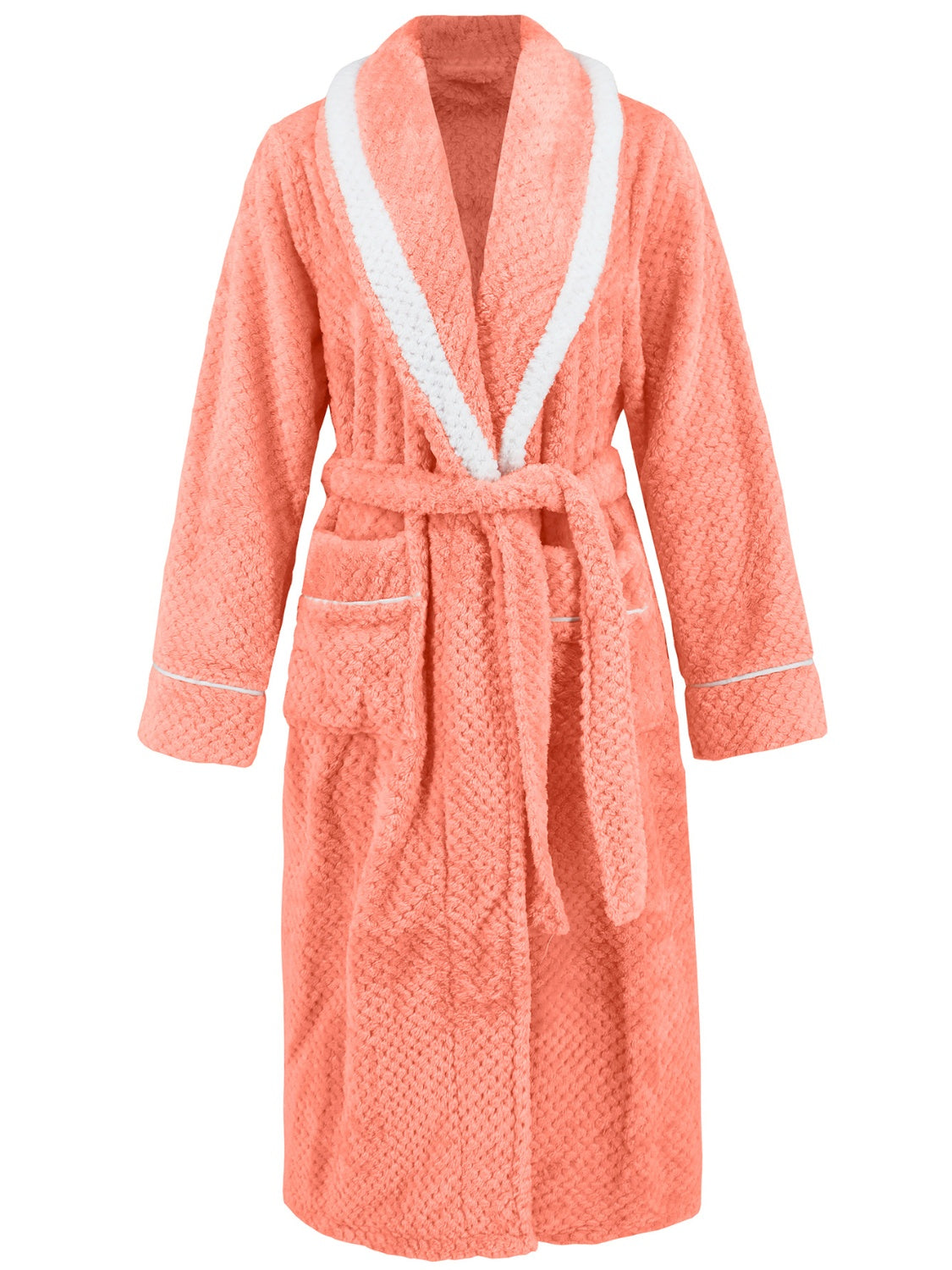Contrast Trim Tie Waist Lounge Robe with Pockets