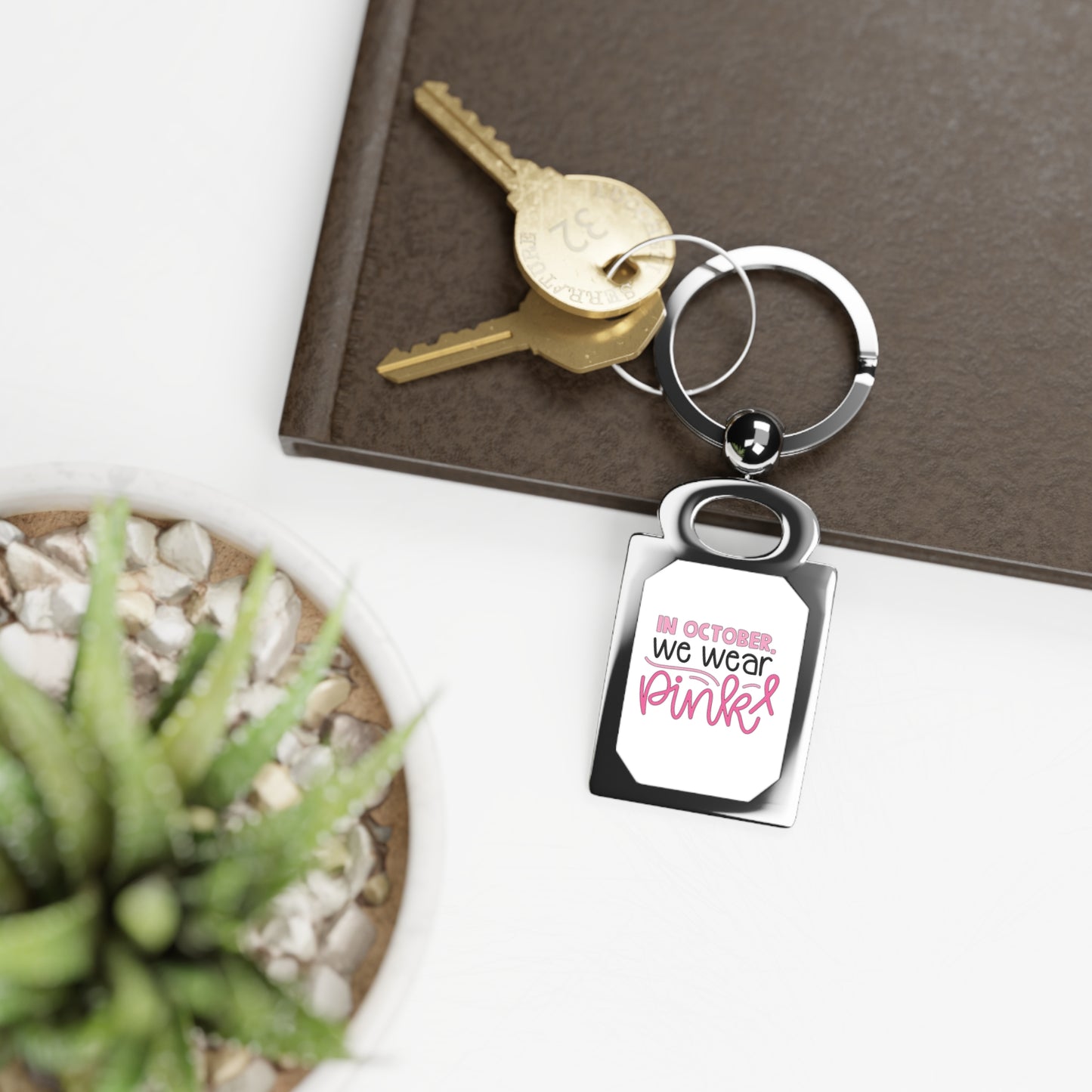 In October We Wear Pink Rectangle Photo Keyring
