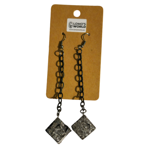 Chain & Textured Diamond Drop Earrings