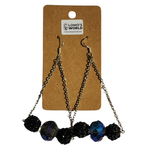 Black Chain and Crystal Drop Earrings