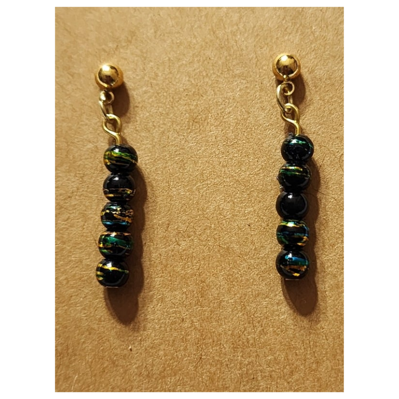 Iridescent Beaded Dangle Earrings, Pierced