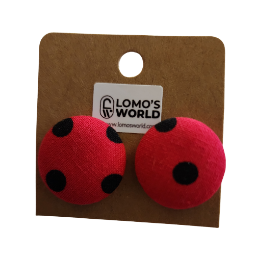 Ladybug Fabric Button Earrings