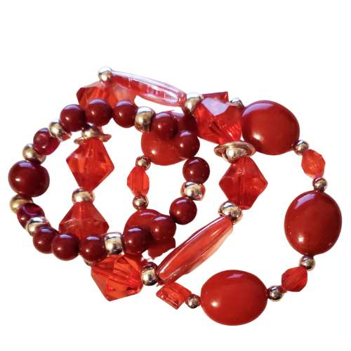 Red Bead Stretch Bracelet Stack