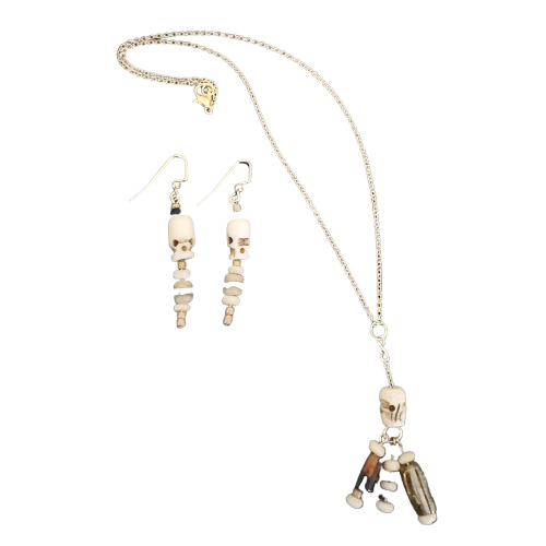 Glass Bead Bone Collection Necklace & Dangle Earrings Set