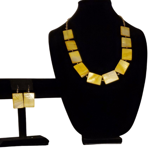 Golden Rectangle Necklace and Earrings Set