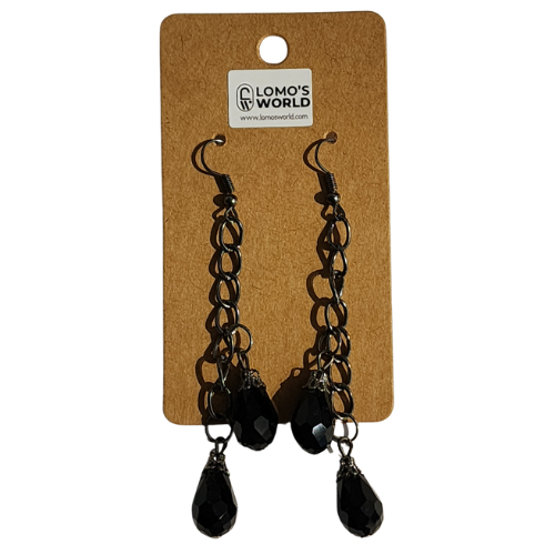 Black Faceted Teardrop Chain Earrings
