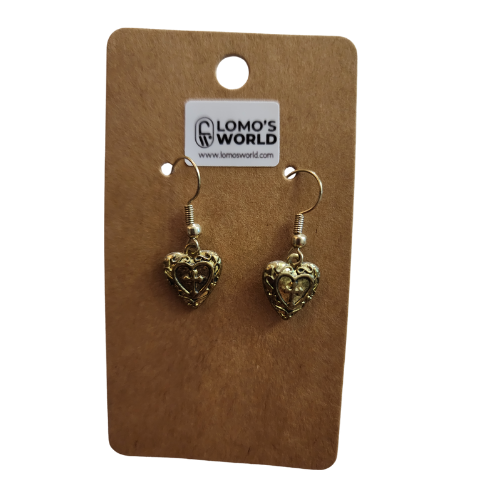 Golden Heart and Cross Charm Dangle Earrings