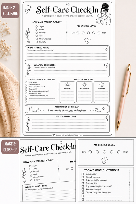 ✨ Self-Care Check-In Printable Planner Page