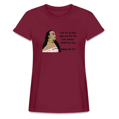 Women's Relaxed Fit T-Shirt Psalms 121:1 - burgundy