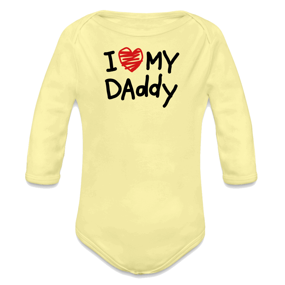 I Love My Daddy Organic Long Sleeve Baby Bodysuit - washed yellow