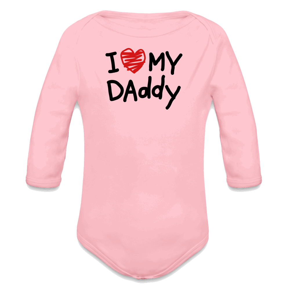 I Love My Daddy Organic Long Sleeve Baby Bodysuit - light pink