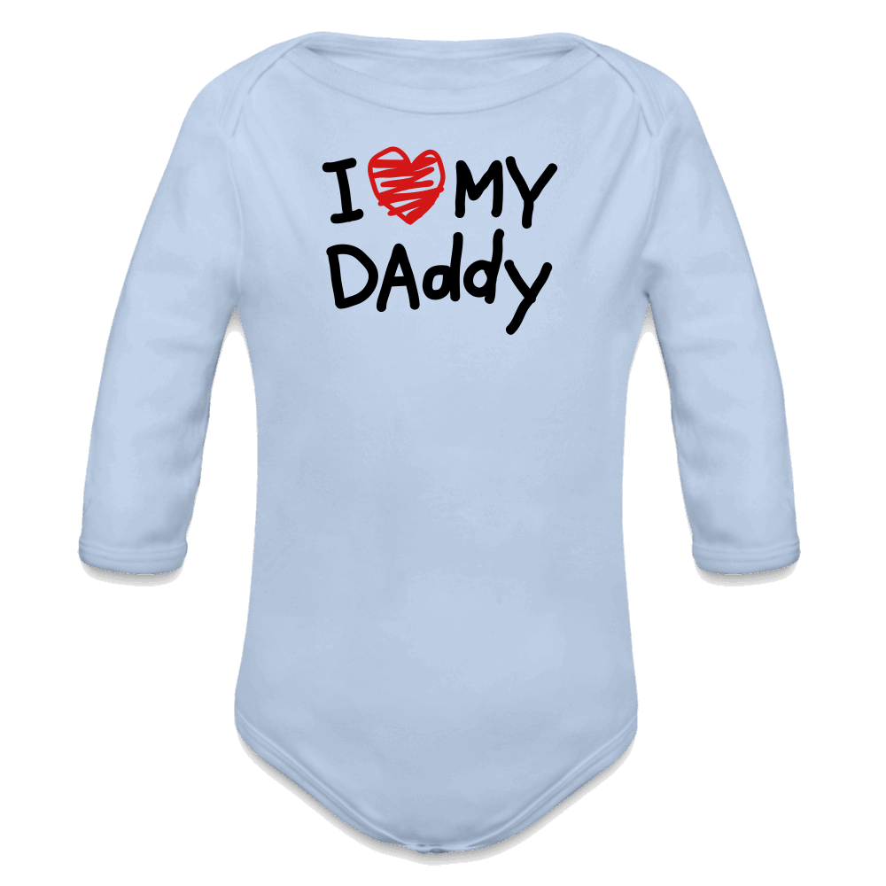 I Love My Daddy Organic Long Sleeve Baby Bodysuit - sky