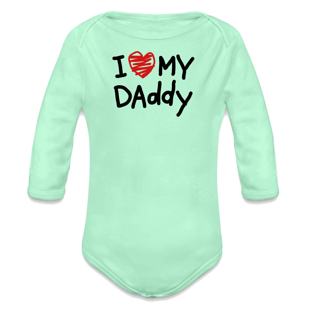 I Love My Daddy Organic Long Sleeve Baby Bodysuit - light mint