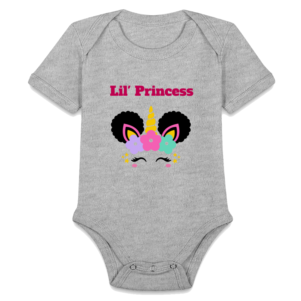 Lil' Princess Organic Short Sleeve Baby Bodysuit - heather grey