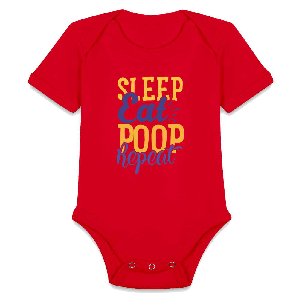 Sleep Eat Poop Repeat Organic Short Sleeve Baby Bodysuit - red