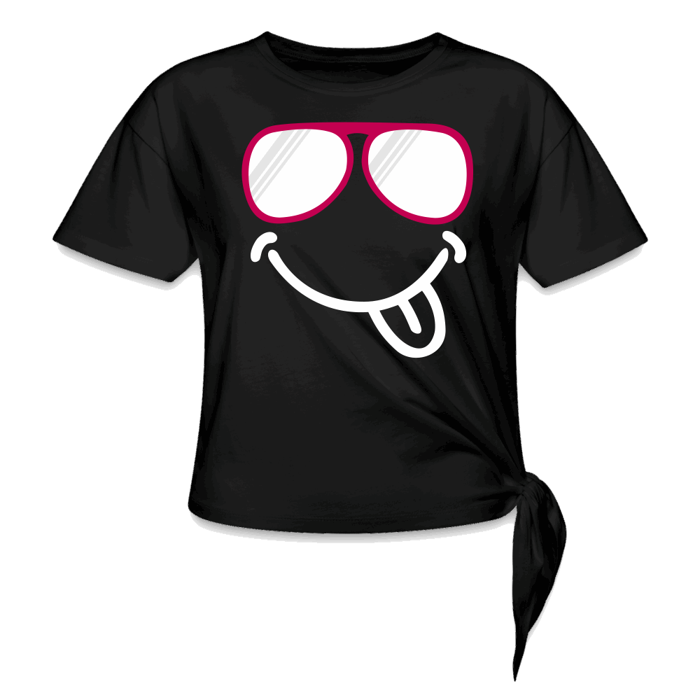 Women's Knotted T-Shirt - Smiley Face - black