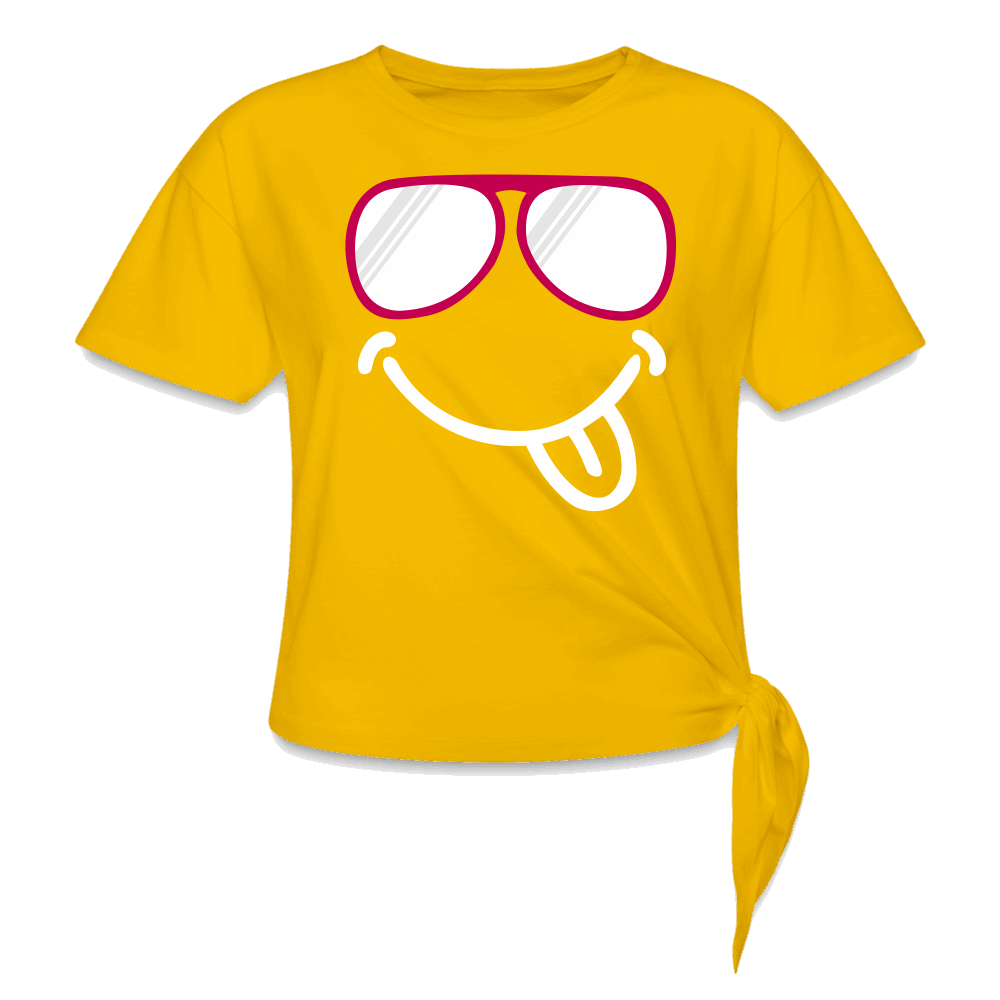 Women's Knotted T-Shirt - Smiley Face - sun yellow