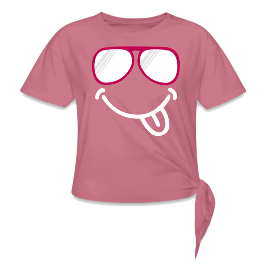 Women's Knotted T-Shirt - Smiley Face - mauve