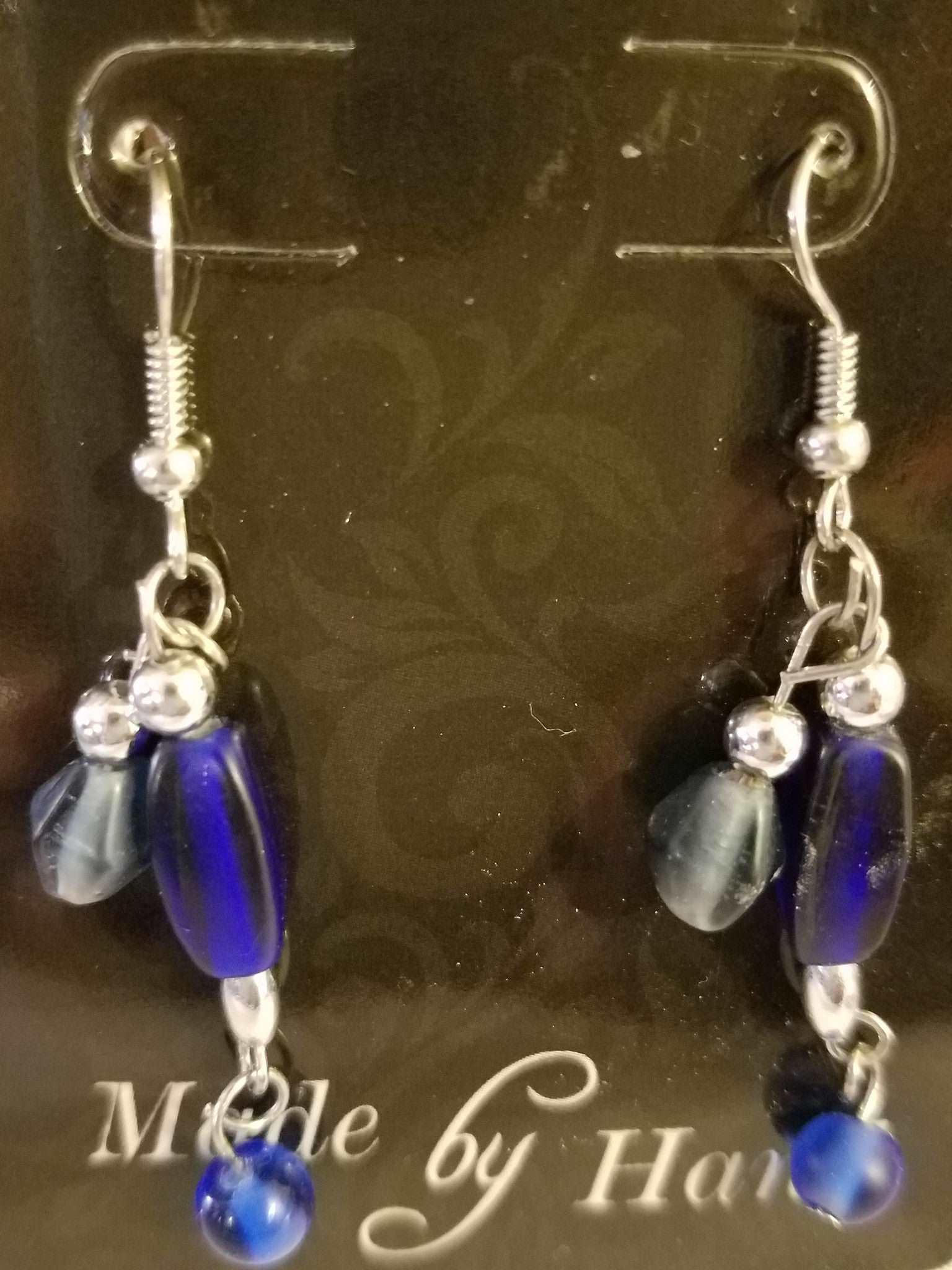 Handmade Blue Glass Bead Dangle Earrings