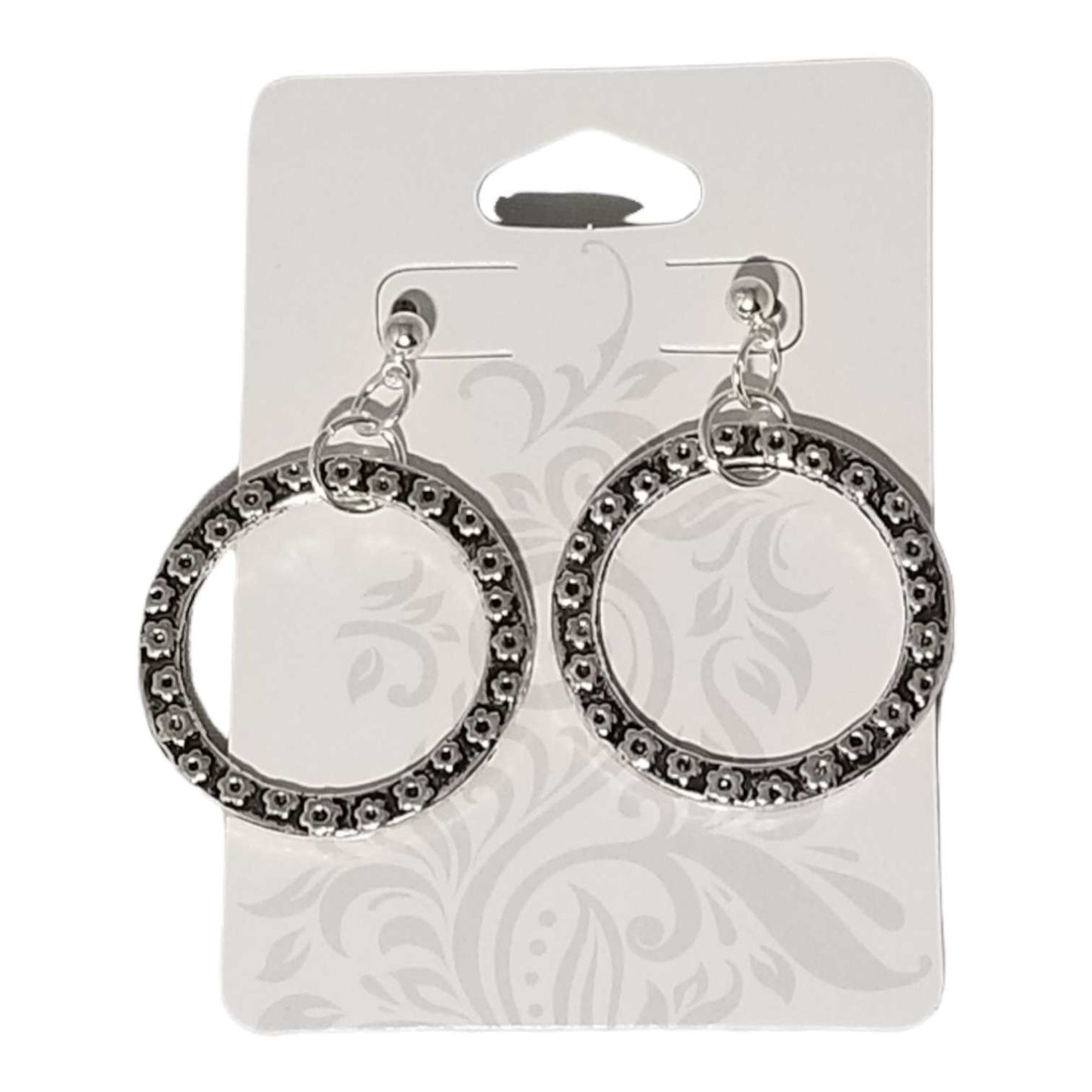 Women's Silver Hoop Earrings With Engraved Floral Design