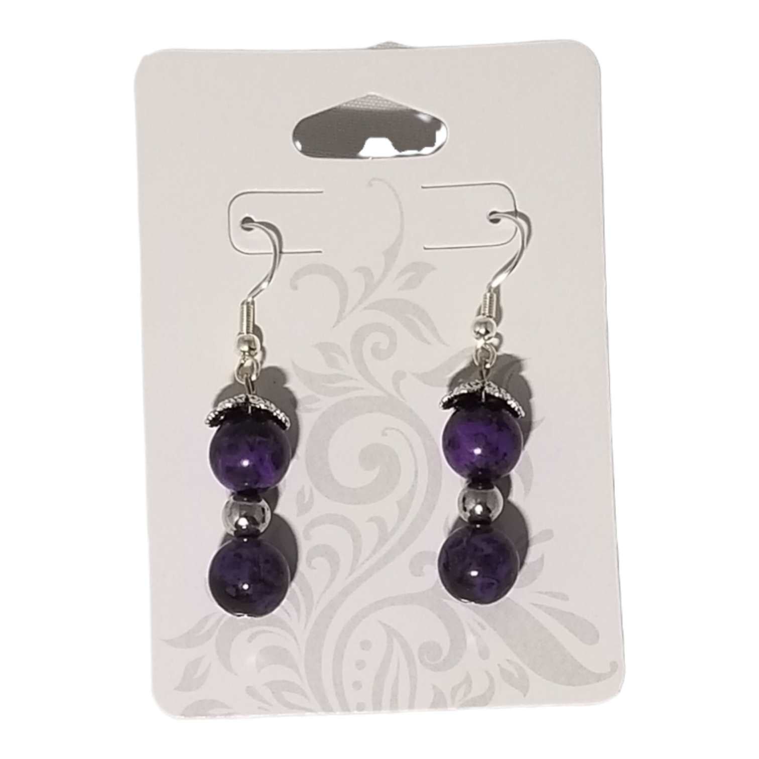 Women's Purple and Black 2-Tier Dangle Earrings