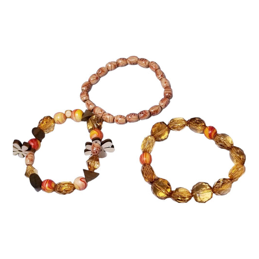 Women's Wooden Assortment Bead Stack 3 Piece Bracelets