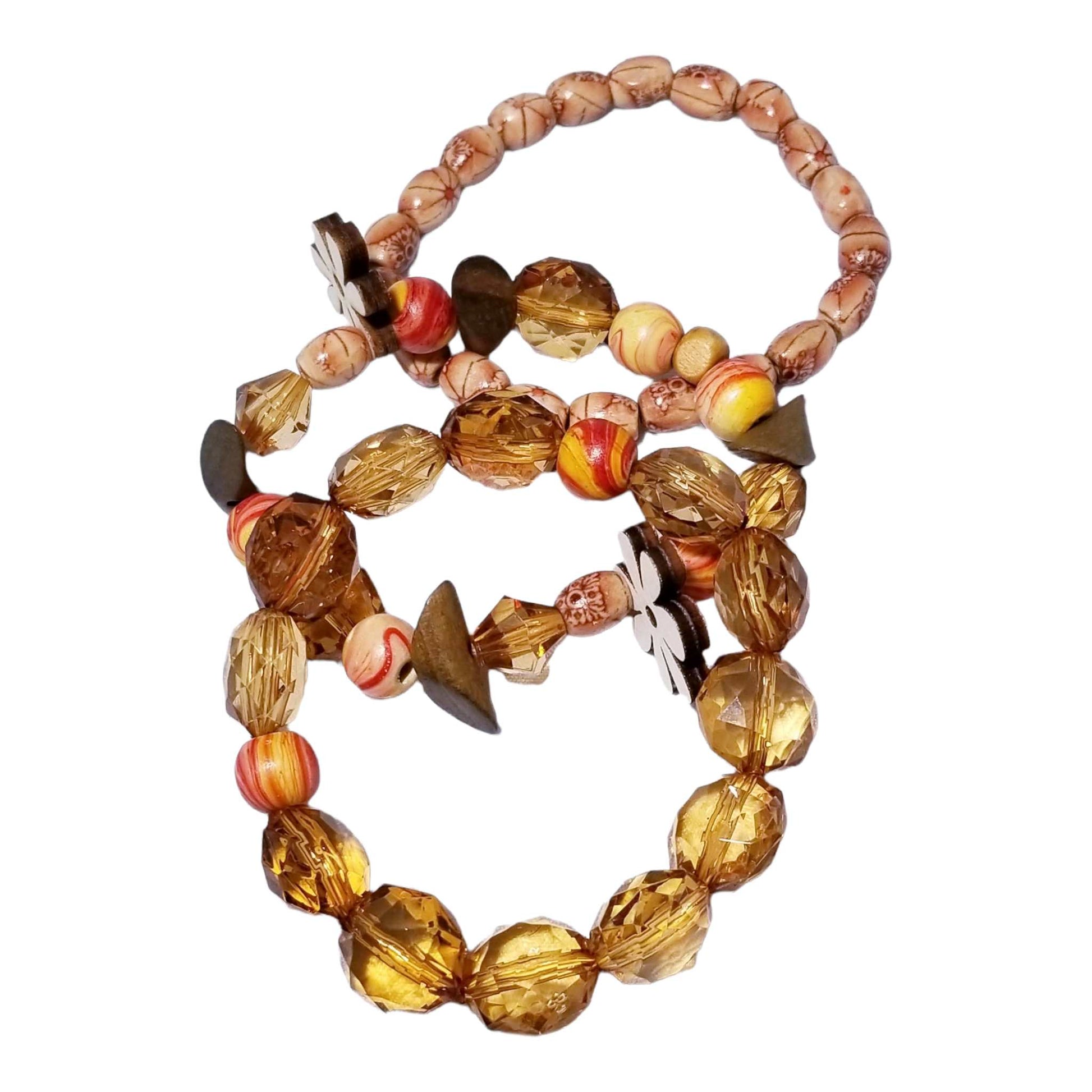 Women's Wooden Assortment Bead Stack 3 Piece Bracelets