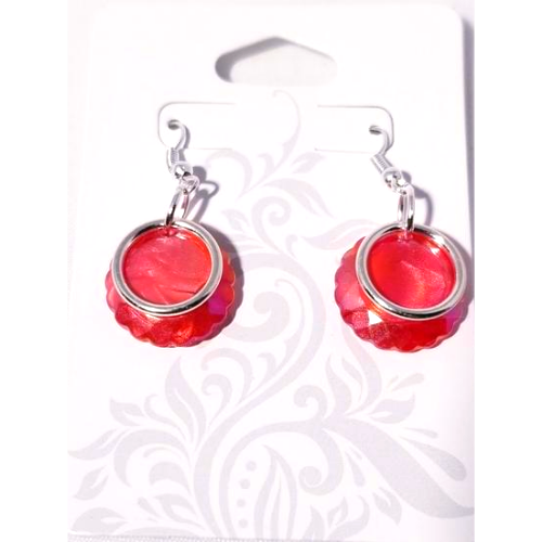 Red and Silvertone Dangle Earrings