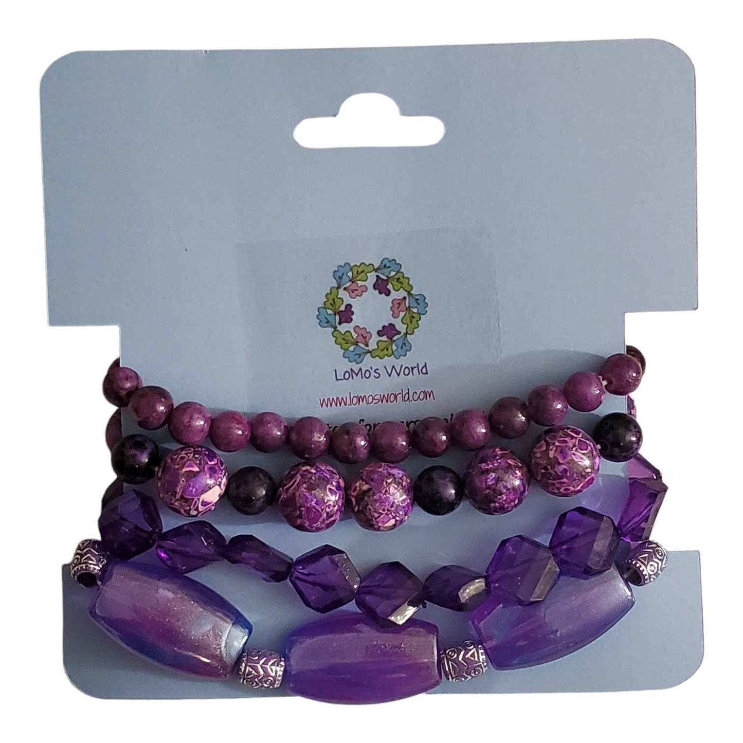 Purple Stretch Bracelet Stack, 4 Piece Set