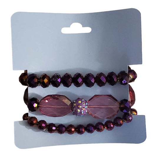 Purple Celestial Bead Stretch Bracelet Stack, 3 Piece Set