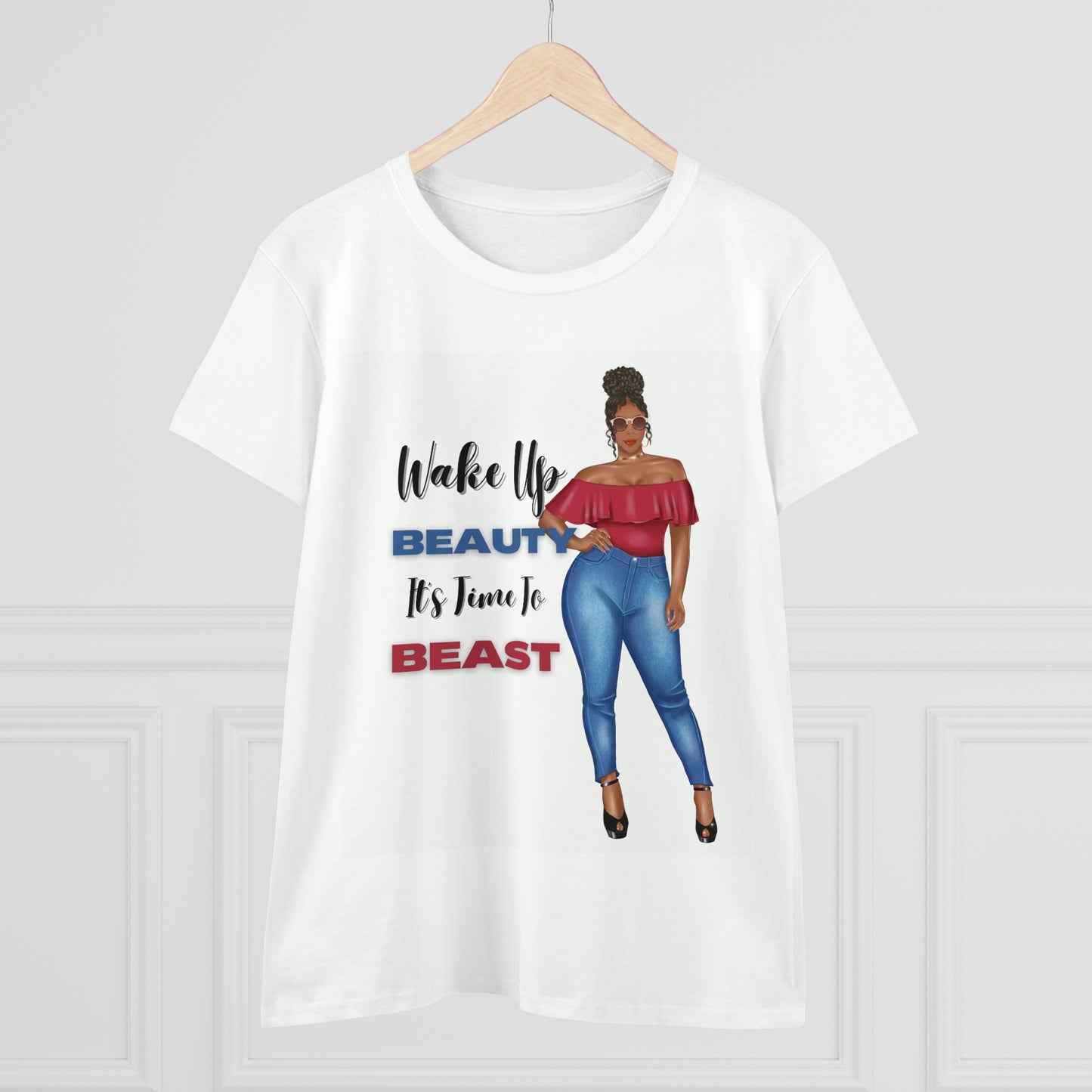 Wake Up Beauty It's Time To Beast Women's Midweight Cotton Tee