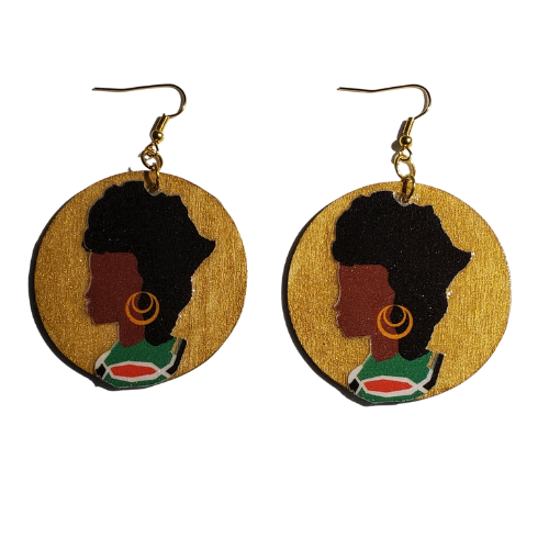 Mother Africa  2" Round Wooden Earrings