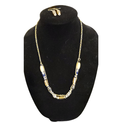Nautical Glass Bead Necklace & Dangle Earrings Set