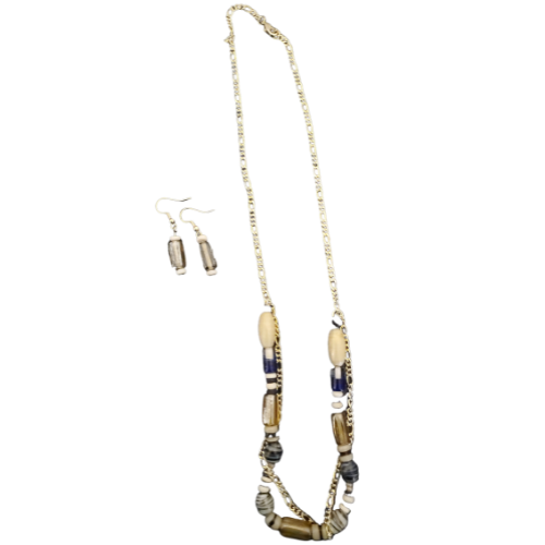 Nautical Glass Bead Necklace & Dangle Earrings Set