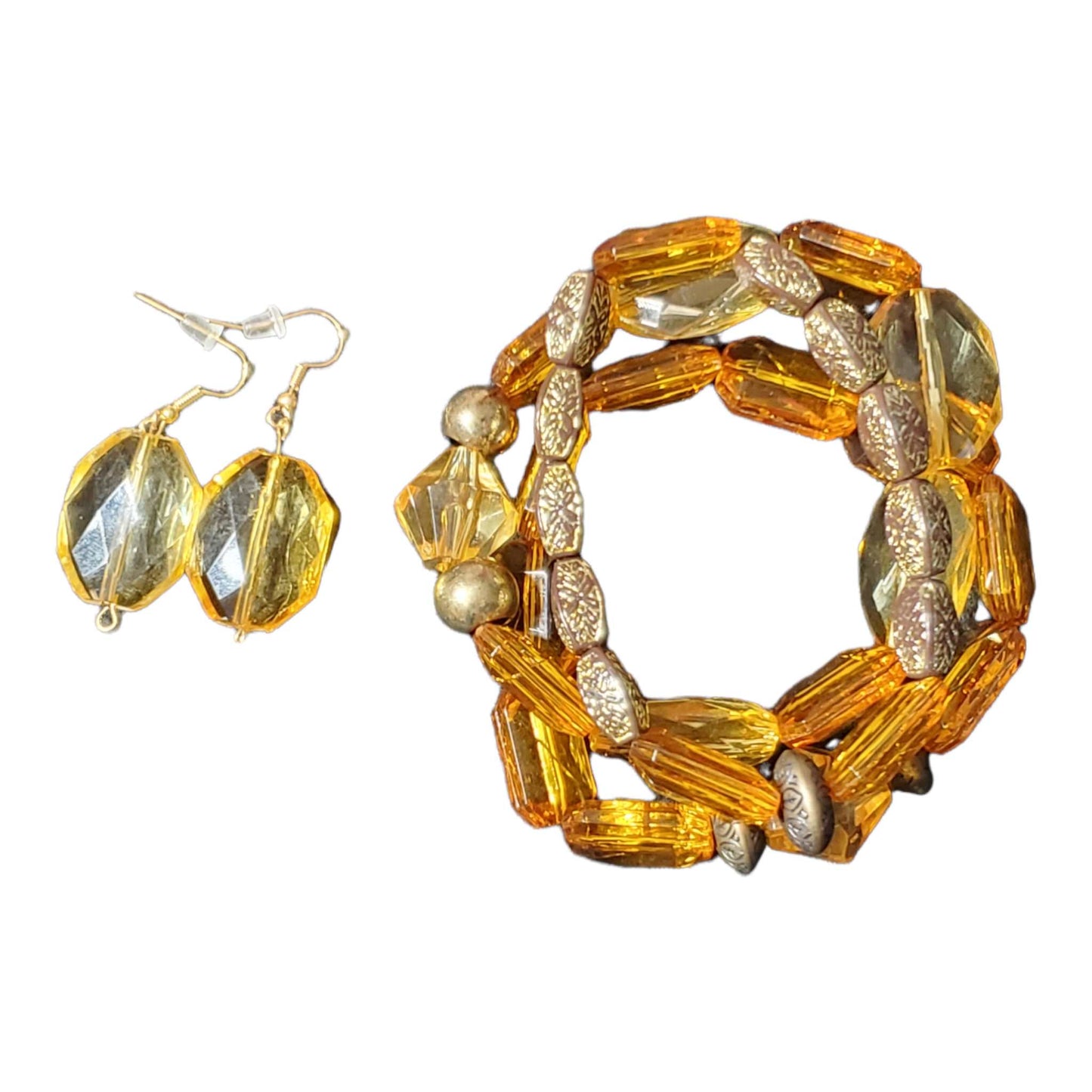 Amber Acrylic Bracelet and Earring; 4 Piece Set