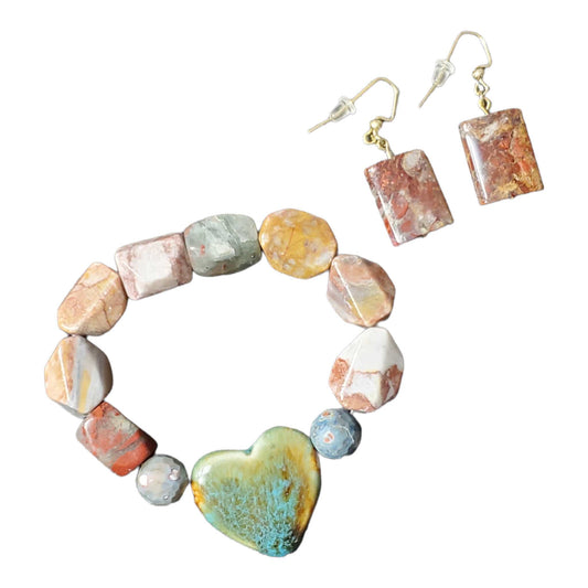 Clay Bracelet and Earring Set, Heart