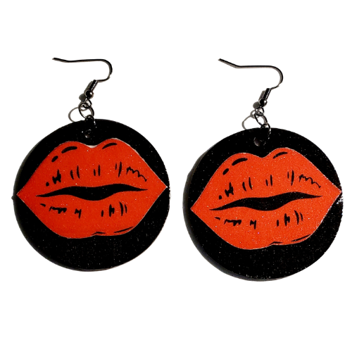 Sealed With A Kiss 2" Round Wooden Earrings