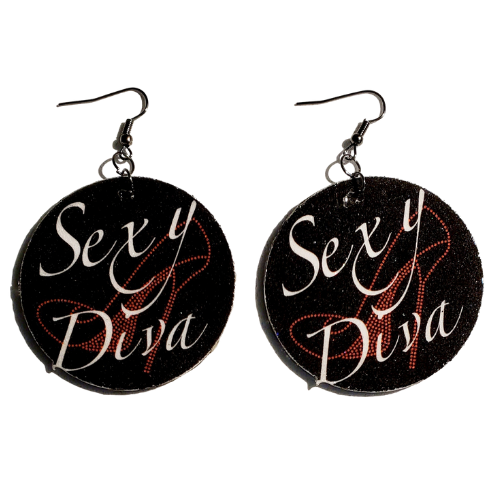 Sexy Diva 2" Round Wooden Earrings
