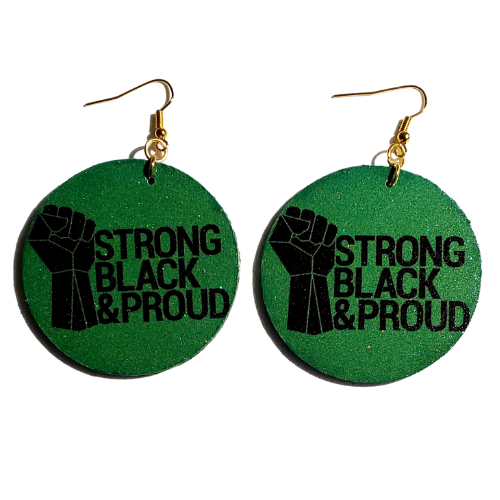 Strong Black & Proud 2" Round Wooden Earrings
