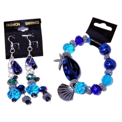 Women's Tropical Blues Earrings & Bracelet Set