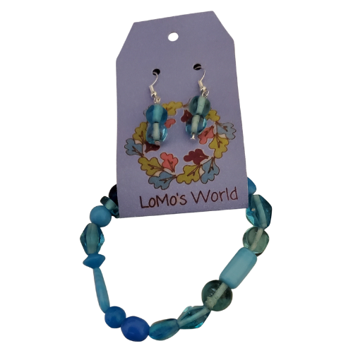 Tropical Collection Blue Colors Bracelet & Dangle Earrings Set